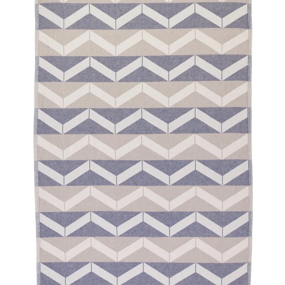 Ups and downs Chevron flat woven Turkish cotton towel navy beige